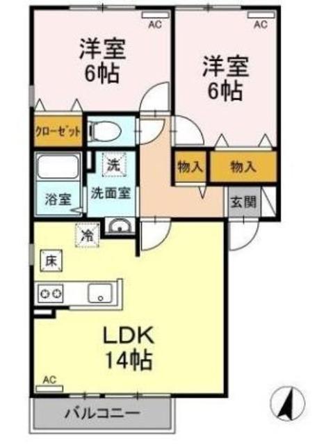 パルアモーレ(2LDK/1階)の間取り写真
