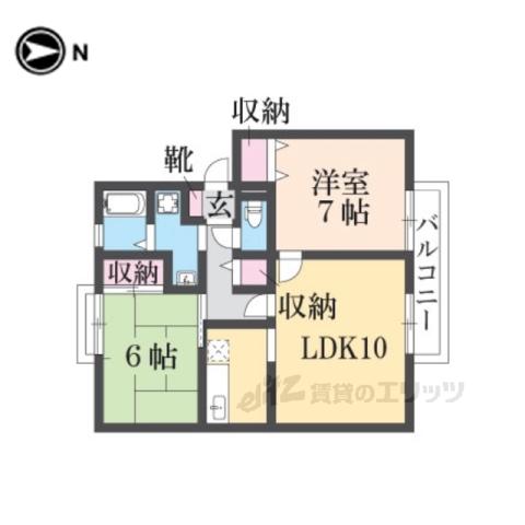 サンビレッジ学園前東坂G(2LDK/2階)の間取り写真
