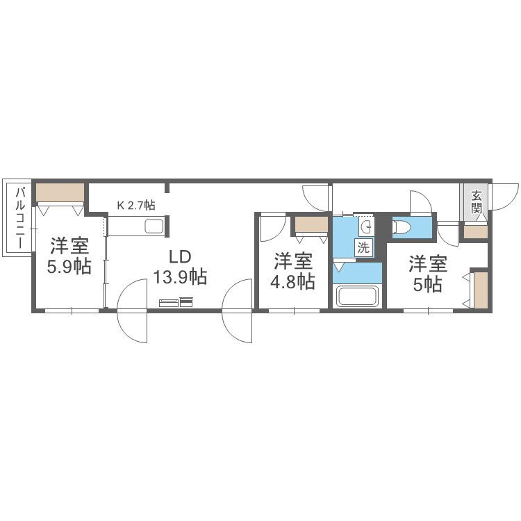 ETERNITY東札幌(3LDK/5階)の間取り写真
