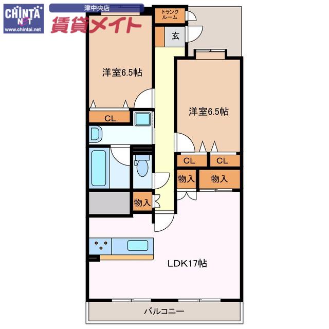ドムス喜兵衛 海の棟(2LDK/3階)の間取り写真