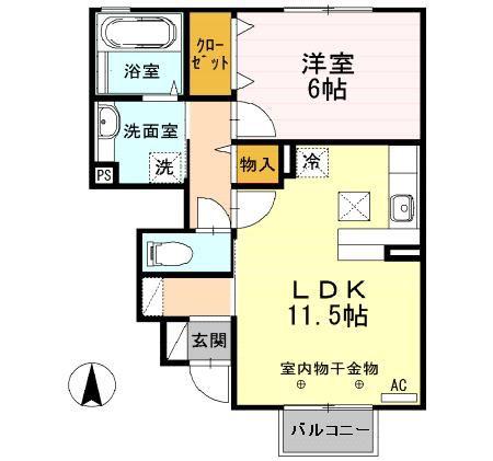 クロワールB棟(1LDK/1階)の間取り写真