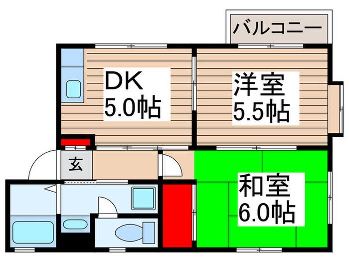 アウガルテンパレス(2DK/1階)の間取り写真