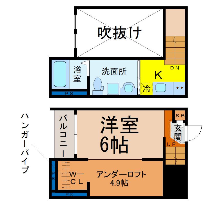 モルゲンロート中坪(1K/2階)の間取り写真