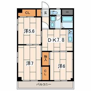 PEAR PARK2(3DK/1階)の間取り写真
