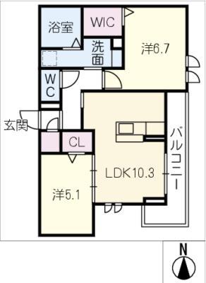 フィグティー(2LDK/2階)の間取り写真