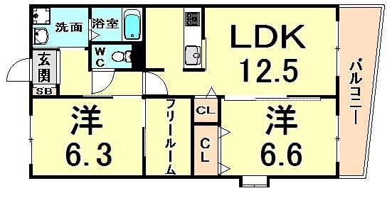 アビタシオンデュプルミエ(2SLDK/1階)の間取り写真