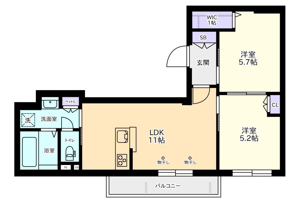 WOOD BELL下高井戸(2LDK/1階)の間取り写真