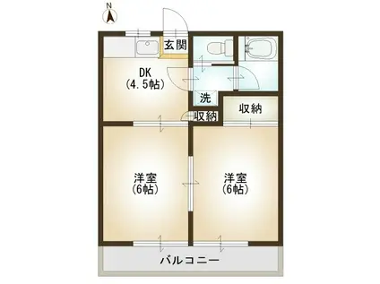 小手指グリーンハウス(2K/2階)の間取り写真