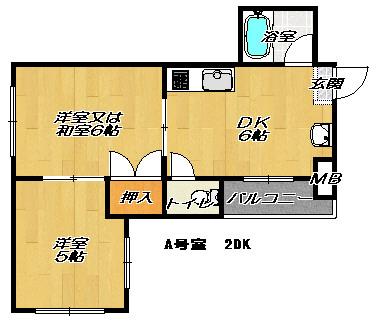 メゾンリヴィエール上野(2DK/5階)の間取り写真