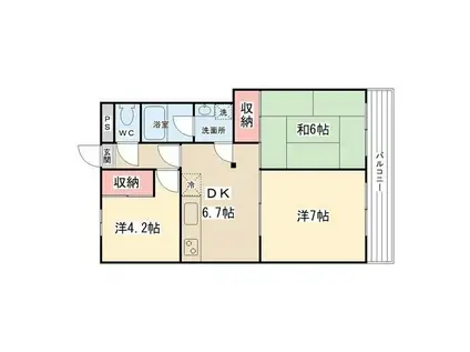 ヴィラ渡辺(3DK/3階)の間取り写真