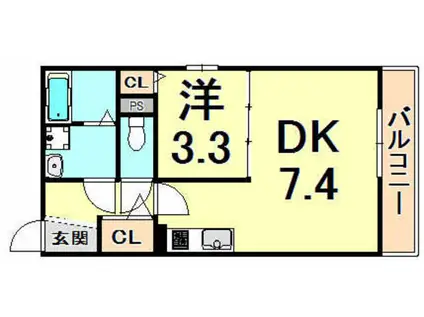 フジテラス甲東園(1DK/2階)の間取り写真