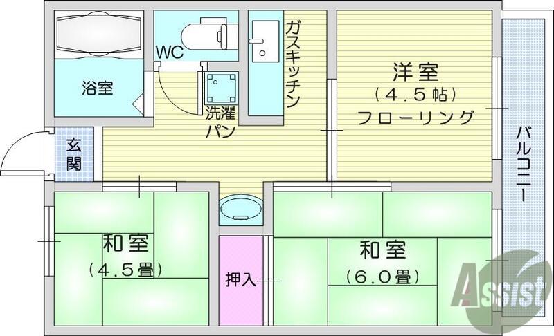 シティハイムグリーンユイB(3K/2階)の間取り写真