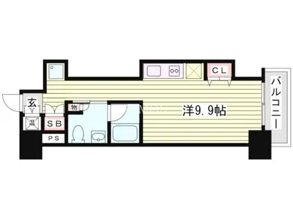 レジディア神戸磯上(1DK/8階)の間取り写真