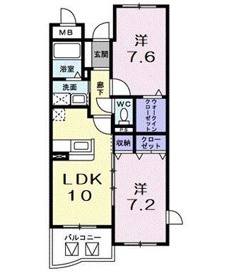 サニーヒル(2LDK/2階)の間取り写真