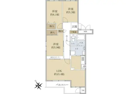 ロピア伏古公園(3LDK/4階)の間取り写真