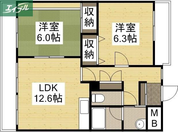 ベルメゾン東光豊成(2LDK/6階)の間取り写真