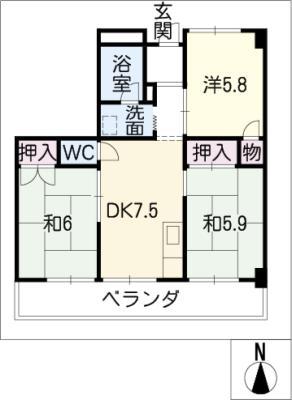 ヤスイマンション(3DK/2階)の間取り写真