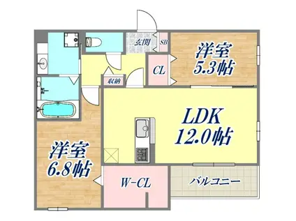 ラポール岡本(2LDK/3階)の間取り写真