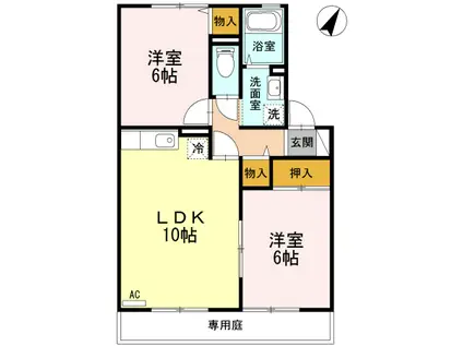 ヴィラフローラII(2LDK/1階)の間取り写真