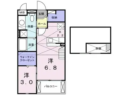 エスポワールA(ワンルーム/2階)の間取り写真