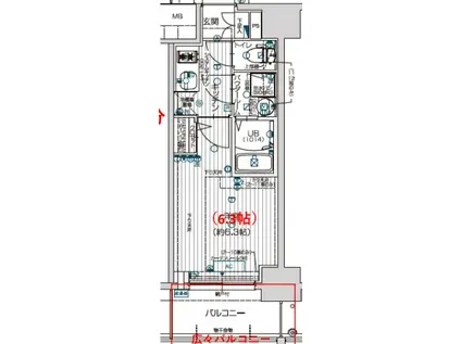 プロヴィスタ神戸三宮イースト(1K/11階)の間取り写真