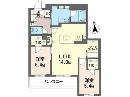 フレシア天王寺(2LDK/2階)の間取り写真
