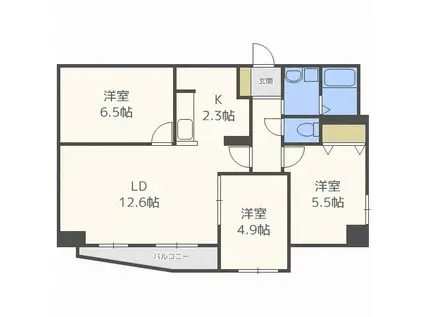 シャンティ発寒南(3LDK/3階)の間取り写真