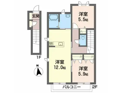 シャルマン高洲 II(2LDK/2階)の間取り写真