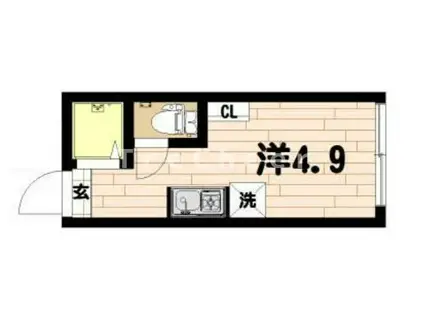 ルームズ高田馬場 B棟(ワンルーム/1階)の間取り写真