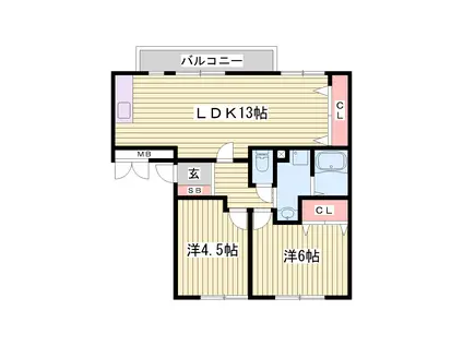 ウエストビレッジ(2LDK/3階)の間取り写真