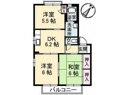 イーストリバーパラリア弐番館(3DK/1階)の間取り写真