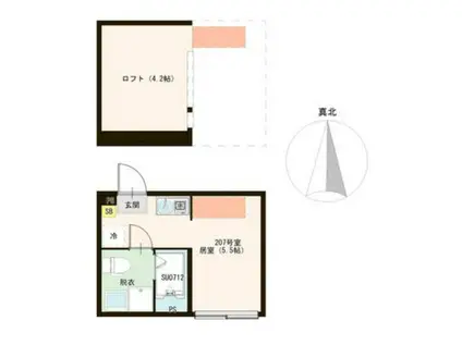 ハーモニーテラス都立家政(ワンルーム/2階)の間取り写真