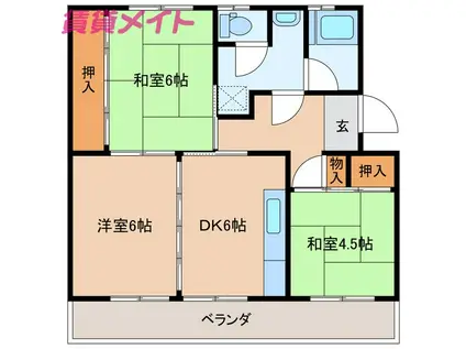笹川公団 102棟(3DK/3階)の間取り写真