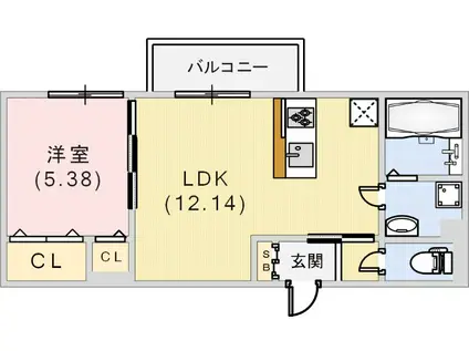BOWLZ KOBE 兵庫町(1LDK/2階)の間取り写真