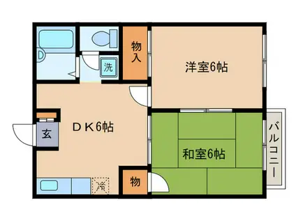 JR草津線 手原駅 徒歩15分 2階建 築34年(2DK/2階)の間取り写真