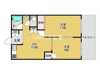 メゾンドール天王寺(2DK/2階)の間取り写真
