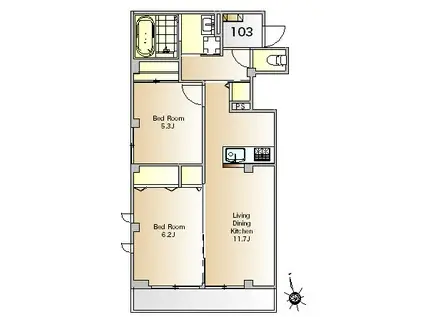 フォレスタ鷹番(2LDK/1階)の間取り写真