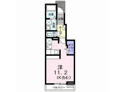 ルミエール応神I(1K/1階)の間取り写真