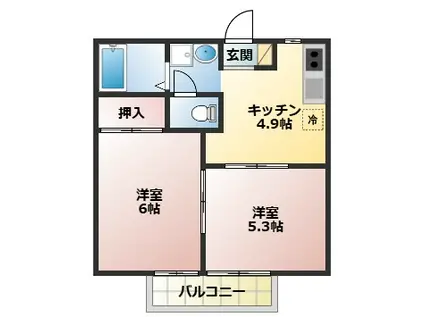 ピエス大門崎B(2DK/1階)の間取り写真