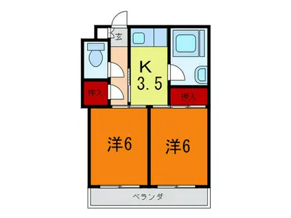 脇浜マンション(2K/3階)の間取り写真