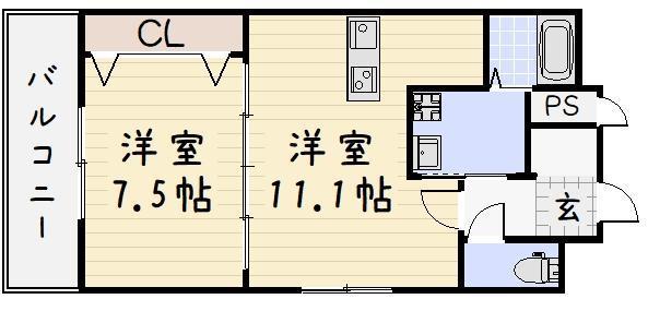 NO.65クロッシングタワーORIENT.BLD(1LDK/11階)の間取り写真