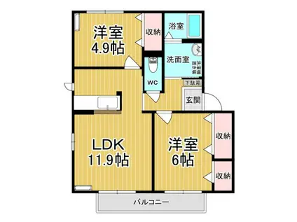 ヴィヴァーチェ B(2LDK/2階)の間取り写真