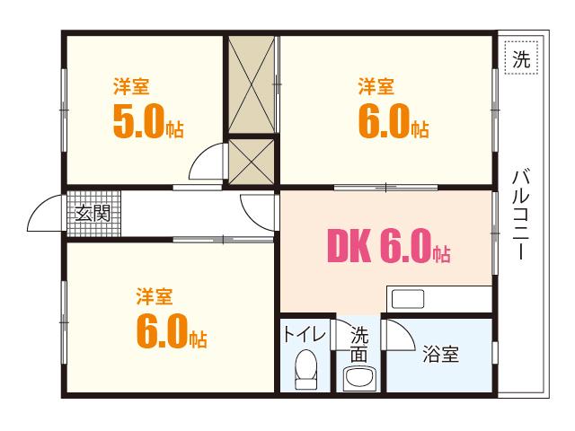 田川マンション(3DK/1階)の間取り写真