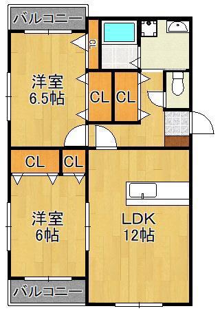 プレステージ緑ヶ丘(2LDK/1階)の間取り写真