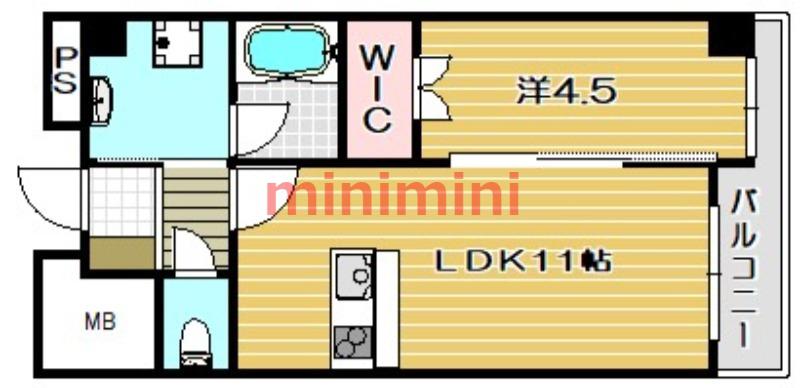 ヴェルドゥール南茨木(1LDK/9階)の間取り写真