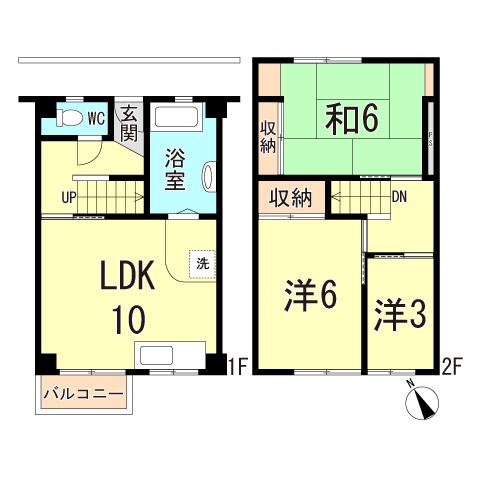 明舞第六団地13号棟(3LDK/2階)の間取り写真
