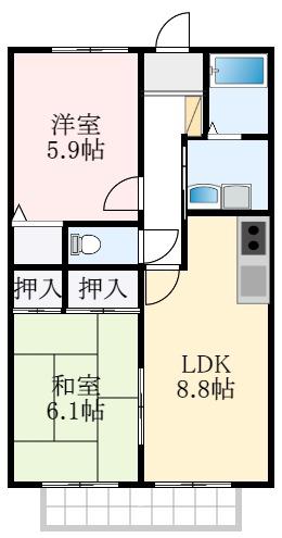グレイスコート A棟(2LDK/2階)の間取り写真