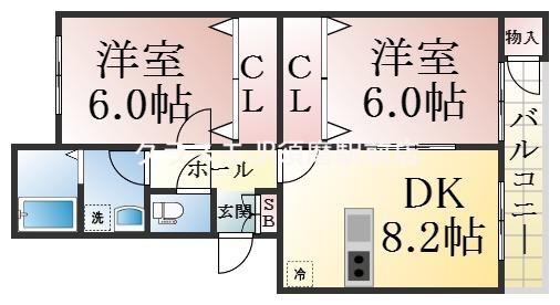 ときわ塩屋レクラン(2DK/2階)の間取り写真