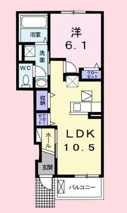 カレント(1LDK/1階)の間取り写真