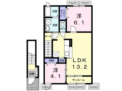 フルール・ブランシュIII(2LDK/2階)の間取り写真
